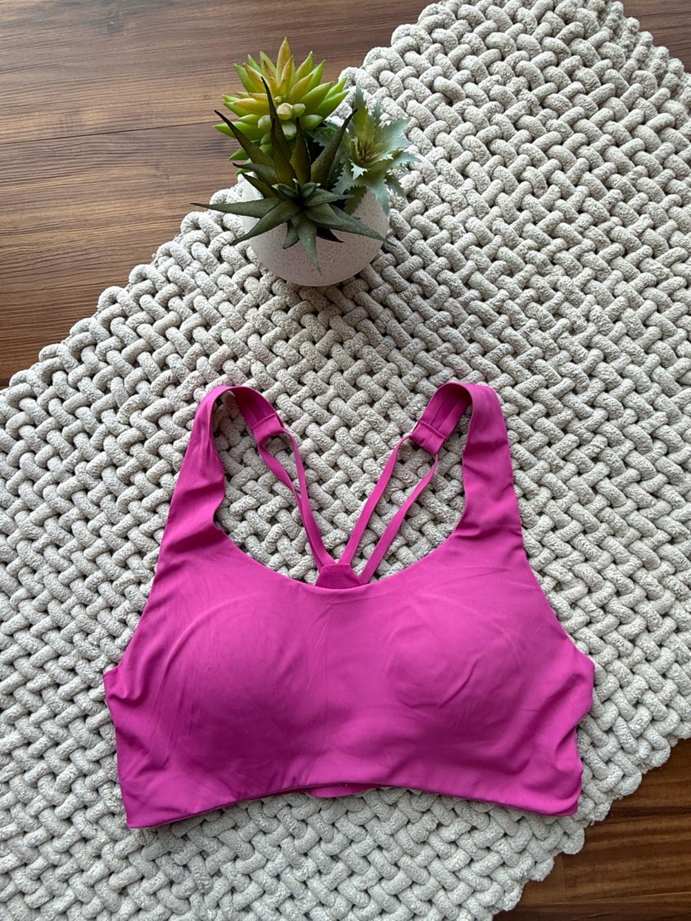 Move Theology | Women's Strappy Cross Back Sports Bra | Pink | Small